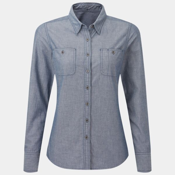 Premier Ladies Organic Fairtrade Long Sleeve Chambray Shirt Thumbnail