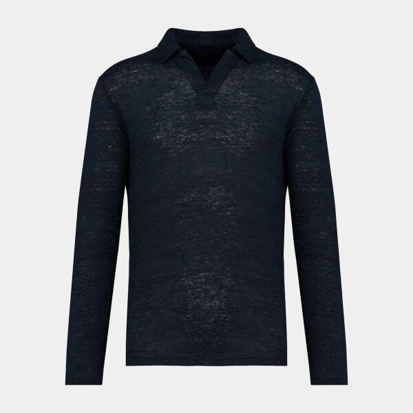 Spasso Long Sleeve Linen Polo Shirt Thumbnail