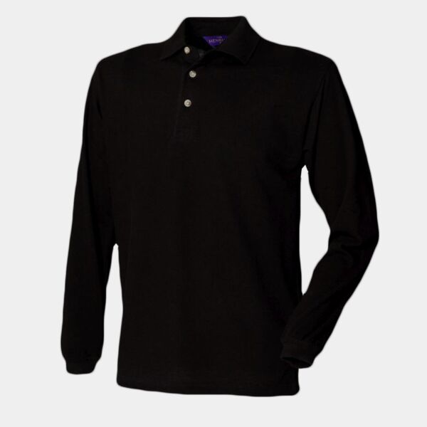 Henbury Long Sleeve Cotton Piqué Polo Shirt Thumbnail