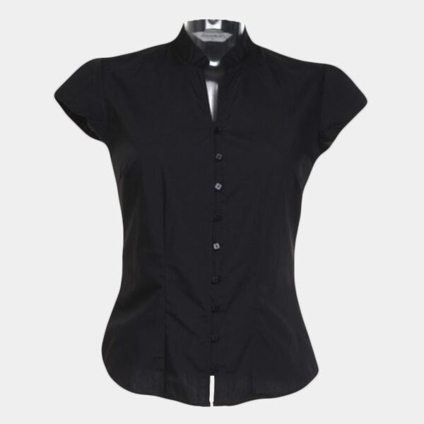 Kustom Kit Ladies Cap Sleeve V Neck Tailored Continental Blouse Thumbnail