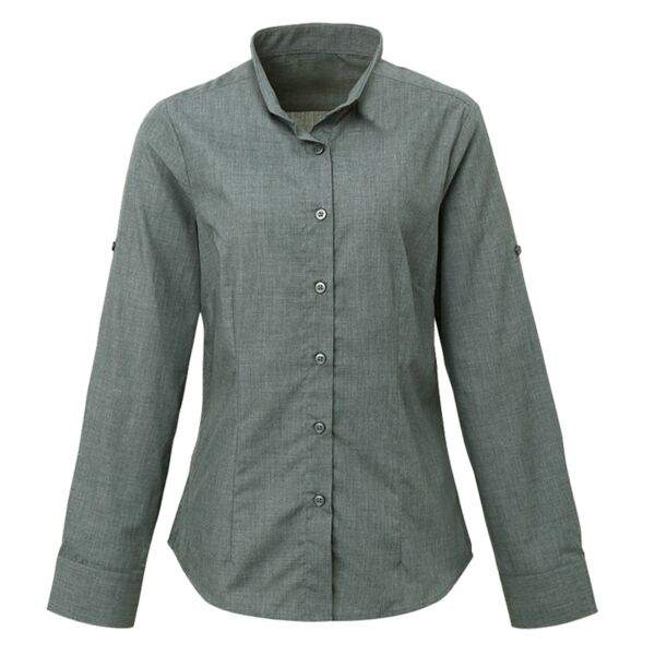 Ladies Mandarin Collar Roll Sleeve Shirt Thumbnail