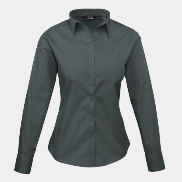 Ladies  Poplin Mandarin Collar Shirt Thumbnail