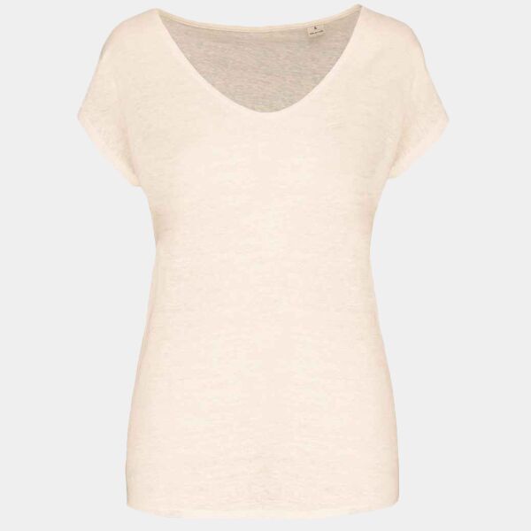 Spasso Ladies V Neck Linen T-Shirt Thumbnail